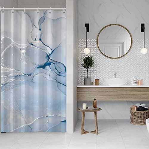 MIRRORANG Blauer Marmor Stall Duschvorhang, Bunte Marmor Element und weiße Tinte Duschvorhang Sets mit Haken für Badezimmer Home Decor, Wasserdicht Polyester,92x183cm von MIRRORANG