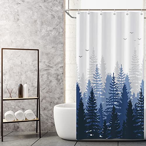 MIRRORANG Blue Forest Stall Duschvorhang, Tropical Duschvorhang Set mit 6 Haken, Badezimmer Vorhänge Durable Fabric Machine Washable,92x183cm von MIRRORANG