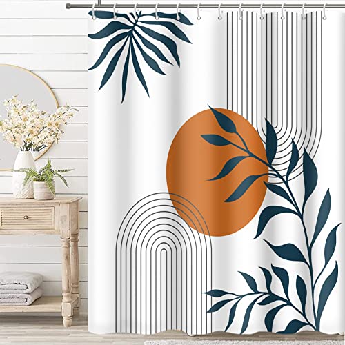 MIRRORANG Boho Abstrakte Duschvorhang mit 12 Haken,Stoff Schimmel Proof Resistant Duschvorhang für Badezimmer,Blätter Pflanze Moderne Duschvorhang 100% Polyester,183x183cm von MIRRORANG