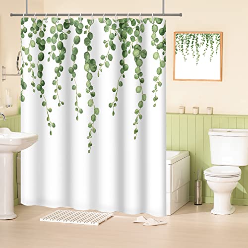 MIRRORANG Deep Green Leaf Duschvorhang, Aquarell Blatt Pflanze Badezimmer Vorhänge mit Haken, wasserdichte Mehltau und Schimmel Resistent Polyester Waschbare Duschvorhang (180 x 180 cm) von MIRRORANG