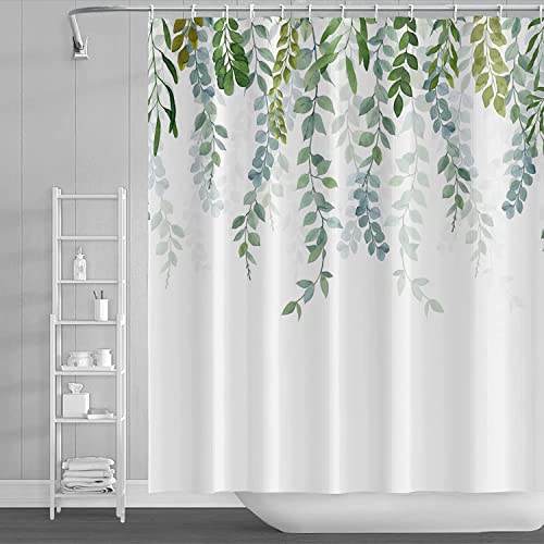 MIRRORANG Duschvorhang, Salbei grün Duschvorhang für Badezimmer, wasserdicht schnell trocknend Stoff Pflanze Duschvorhang Set mit 12 Haken,183x198cm von MIRRORANG