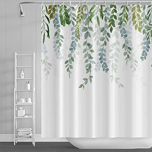 MIRRORANG Duschvorhang, Salbei grün Duschvorhang für Badezimmer, wasserdicht schnell trocknend Stoff Pflanze Duschvorhang Set mit 12 Haken,183x214cm von MIRRORANG