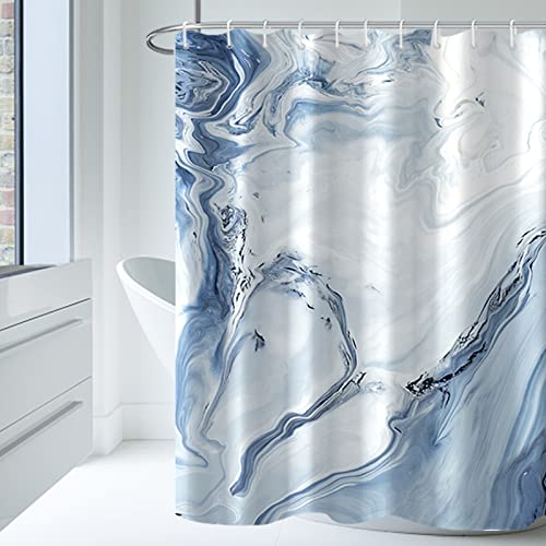 MIRRORANG Duschvorhang mit 12 Haken, Stoff, hellblauer Marmor-Duschvorhang für Badezimmer, 100% Polyester,183x183cm von MIRRORANG