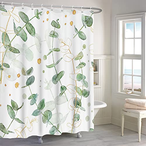 MIRRORANG Eukalyptus Blätter Duschvorhang, grüne Pflanze Badezimmer Vorhang, minimalistische natürliche botanische Duschvorhang Set mit 12 Haken,183x183cm von MIRRORANG