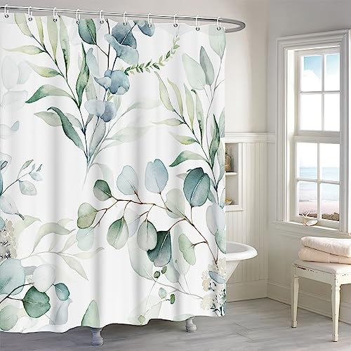 MIRRORANG Grünes Blatt Duschvorhang, Pflanzen Duschvorhang Set mit 12 Haken, Badezimmer Vorhänge Durable Fabric Machine Washable,183x183cm von MIRRORANG