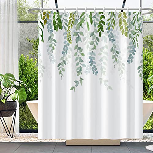 MIRRORANG Kleiner Stall Duschvorhang, Salbei grün Duschvorhang für Badezimmer, wasserdicht schnell trocknend Stoff Pflanze Duschvorhang Set mit 10 Haken,153x183cm von MIRRORANG