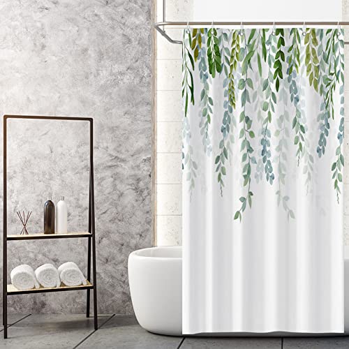 MIRRORANG Kleiner Stall Duschvorhang, Salbei grün Duschvorhang für Badezimmer, wasserdicht schnell trocknend Stoff Pflanze Duschvorhang Set mit 6 Haken,92x183cm von MIRRORANG