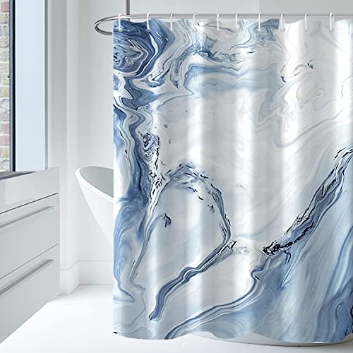 MIRRORANG Kleiner Stall Duschvorhang mit 10 Haken, Stoff Hellblau Marmor Duschvorhang für Badezimmer, 100% Polyester,153x183cm von MIRRORANG