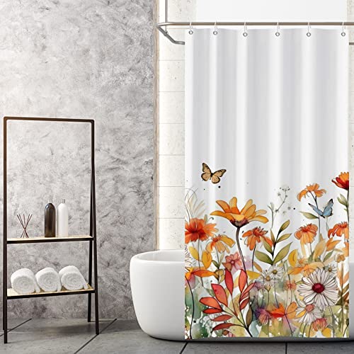 MIRRORANG Orange Blume Stall Duschvorhang, Schimmel resistent Polyester Badezimmer Vorhang Sets mit Haken für Badezimmer Home Decor,92x183cm von MIRRORANG