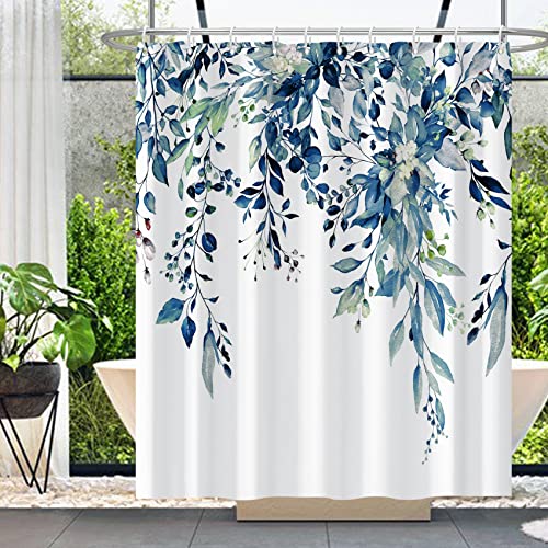 MIRRORANG Duschvorhang für Duschkabine, Blauer Blumen-Badezimmervorhang, schimmelresistente Polyester-Badezimmervorhänge mit 10 Haken, wasserdichter Duschvorhang, 153x183cm von MIRRORANG