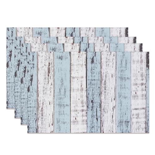 MIRRORANG Tischsets, 45 x 30 cm, Holzstruktur-Design, Platzsets für Küche, Esszimmer, rustikale Dekoration, Hellblau und Weiß, 4 Stück von MIRRORANG