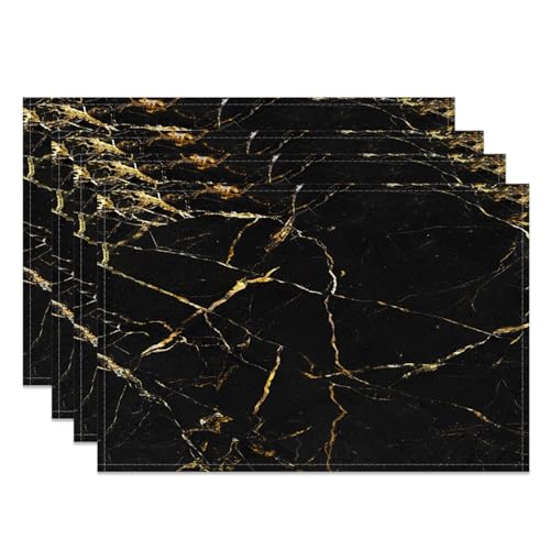 MIRRORANG Tischsets aus schwarzem und goldfarbenem Marmor, 45 x 30 cm, schwarz-goldenes Venenmuster, waschbare Tischsets für moderne Küche, Esszimmer, Dekoration, 4 Stück MIRRORANG Tischsets aus schwarzem und goldfarbenem Marmor, 45 x 30 cm, schwarz-goldenes Venenmuster, waschbare Tischsets für moderne Küche, Esszimmer, Dekoration, 4 Stück von MIRRORANG