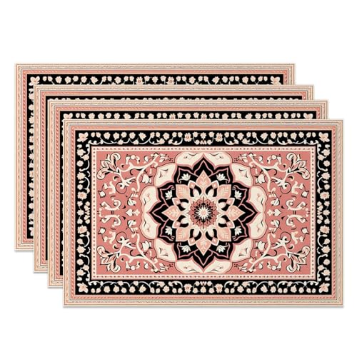 MIRRORANG Tischsets im marokkanischen Stil, 45 x 30 cm, rosa und schwarz, geometrisches Muster, Bohemian-Tischsets für Küche, Esszimmer, Boho-Party-Dekor von MIRRORANG