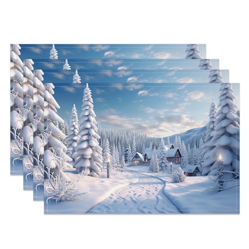 MIRRORANG Tischsets mit Winter Schneelandschaft, 4er Set, 45x30cm, Schnee, Bergkiefer, Holzhaus, wasserdicht, langlebig, für Weihnachten, Silvester, Party, Küche, Esszimmer, Dekoration MIRRORANG Tischsets mit Winter Schneelandschaft, 4er Set, 45x30cm, Schnee, Bergkiefer, Holzhaus, wasserdicht, langlebig, für Weihnachten, Silvester, Party, Küche, Esszimmer, Dekoration von MIRRORANG