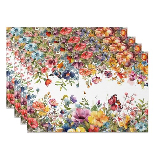 MIRRORANG Tischsets mit buntem Blumenmuster, 4 Stück, 45 x 30 cm, buntes Frühlingsgarten-Muster, waschbar, Tischset für Küche, Esszimmer, Dekoration von MIRRORANG