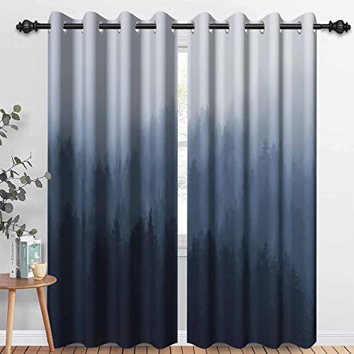 MIRRORANG Verdunkelungsvorhänge für Schlafzimmer Marineblau Ombre Wald Fenster Gardinen 2 Panels für Wohnzimmer Wärmeblockierung,117x138cm von MIRRORANG