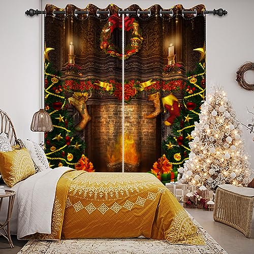 MIRRORANG Weihnachtsvorhänge, Kamin Weihnachtsbaum Fenstervorhänge, Weihnachtsdekoration Weihnachten Fenstervorhänge, 135x240cm 2 Panel Sets 2 Panel Sets von MIRRORANG