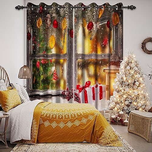 MIRRORANG Weihnachtsvorhänge, Winter Schnee Szene Weihnachtsbaum Fenster Gardinen, Weihnachtsdekorationen Weihnachten Fenster Gardinen, 135x240cm 2 Panel Sets von MIRRORANG