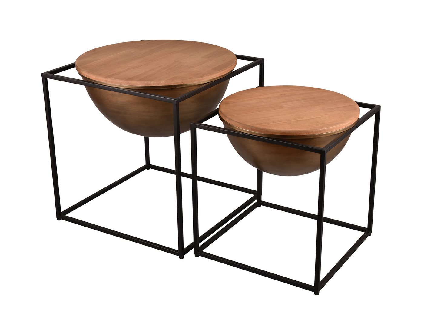MIRRORS AND MORE Couchtisch (2er Set), 2er Set Sofa Beistelltisch Holz Nachttisch Metall Höhe 47cm und 55cm von MIRRORS AND MORE