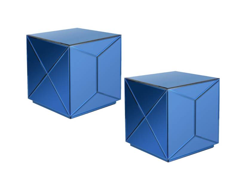 MIRRORS AND MORE Couchtisch (2er Set), verspiegelte Nachttisch Blau Wohnzimmer-Beistelltisch Würfel für Sofas von MIRRORS AND MORE