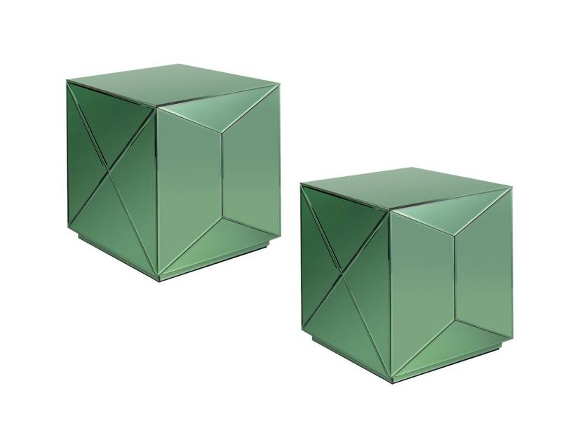 MIRRORS AND MORE Couchtisch (2er Set), verspiegelte Nachttisch Grün Würfel Beistelltisch für Sofas, Höhe 40cm von MIRRORS AND MORE