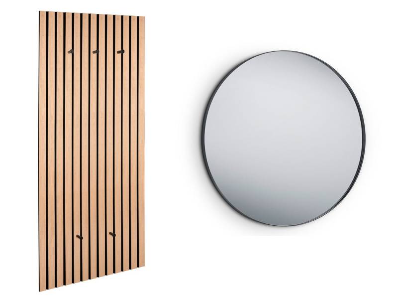 MIRRORS AND MORE Garderobe (Garderoben Set), Akustikpaneel mit Wandspiegel rund, Flurgarderobenset, großer Spiegel von MIRRORS AND MORE
