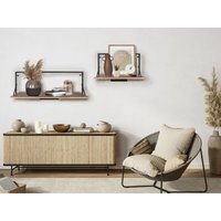 Wandregal 2er set mit led Beleuchtung Holz & Metall Schwarz 50 & 90cm breit von MIRRORS AND MORE