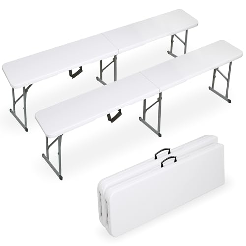 MIRSION Klappbank, 2 Stück, 1,8 m, Kunststoff, faltbar, mit Griffen, tragbar, stapelbar, für Party, Camping und Picknick, Weiß MIRSION Klappbank, 2 Stück, 1,8 m, Kunststoff, faltbar, mit Griffen, tragbar, stapelbar, für Party, Camping und Picknick, Weiß von MIRSION