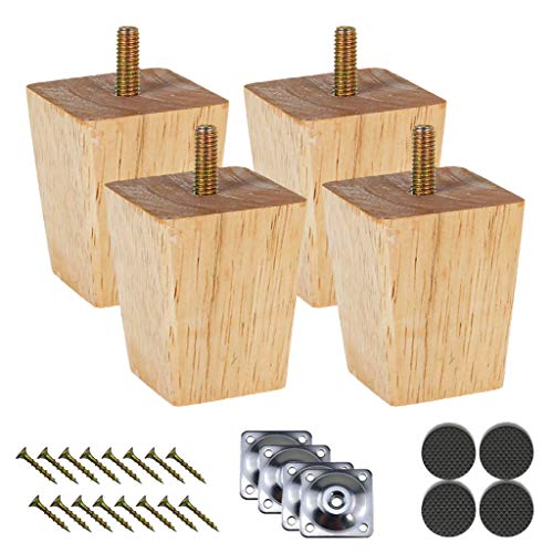 MIRTHBUY 4 STK Holz sofafüße Möbelfüße 6/10cm Holzfarbene Möbelfüße für Stühle Sofas und Schränke Mit Schrauben und Unterlegscheiben (48 * 48 * 60mm) von MIRTHBUY