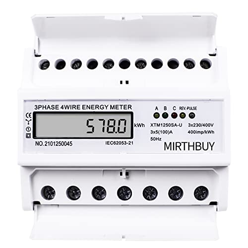 MIRTHBUY Digitaler Drehstromzähler Stromzähler mit LCD, 3-Phasen-4-Draht, Wechselstromzähler,Geeicht Stromzähler für DIN Hutschiene für Gebäudetechnik Energy-Management-Systeme Industrie 5-100A von MIRTHBUY