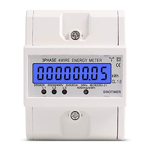MIRTHBUY Digitaler Stromzähler mit LCD, 3-Phasen 4-Draht, Wechselstromzähler, Geeicht Stromzähler, Drehstromzähler für DIN Hutschiene Zwischenzähler Strom Geeicht 230/400V 5-80A von MIRTHBUY
