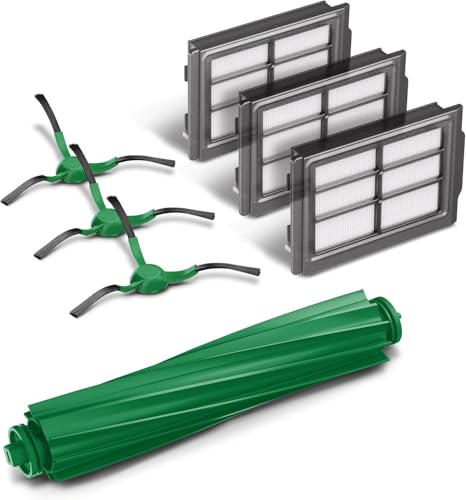 MIRTUX Packung mit 3 HEPA-Filtern + 3 Seitenbürsten + 1 Mittelwalze, kompatibel mit Roomba Plus 405 und 505 Combo – vollständige Reinigung und Allergene von MIRTUX