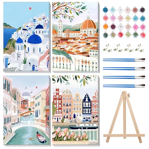 MISCER 4 Stück Gerahmt Malen Nach Zahlen Erwachsene, Landschaft Malen Nach Zahlen Erwachsene Anfänger Mit Holzstaffelei, DIY Landschaft Ölgemälde Leinwand Kit für Home Deko 20X30cm MISCER 4 Stück Gerahmt Malen Nach Zahlen Erwachsene, Landschaft Malen Nach Zahlen Erwachsene Anfänger Mit Holzstaffelei, DIY Landschaft Ölgemälde Leinwand Kit für Home Deko 20X30cm von MISCER
