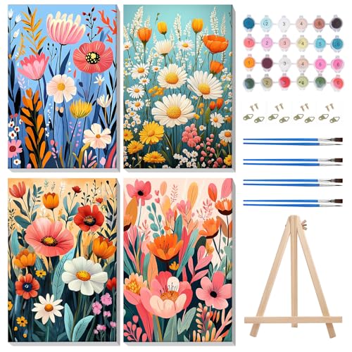 MISCER 4 Stück Gerahmt Malen Nach Zahlen Erwachsene, Malen Nach Zahlen Erwachsene Anfänger Mit Holzstaffelei, Blume DIY Landschaft Ölgemälde Leinwand Kit für Home Deko 20X30cm MISCER 4 Stück Gerahmt Malen Nach Zahlen Erwachsene, Malen Nach Zahlen Erwachsene Anfänger Mit Holzstaffelei, Blume DIY Landschaft Ölgemälde Leinwand Kit für Home Deko 20X30cm von MISCER