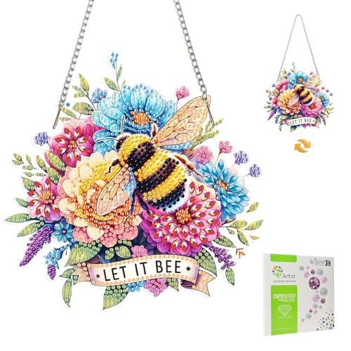 MISCER Bee Hanging Diamond Art Painting Kits for Adults Double Sided, Acrylic Special Shape Flowers Crystal Diamond Painting for Window Garden Home Wall Decor von MISCER