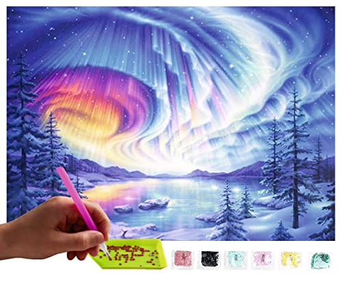 MISHBAY Diamond Painting Landschaft - 30x40cm Diamond Painting Erwachsene - Diamant Painting Bilder Aurora Borealis - DIY 5D Satz Wand Dekor Diamantstickerei von MISHBAY