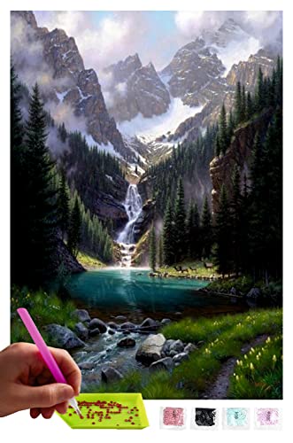 MISHBAY Diamond Painting Landschaft - 30x40cm Diamond Painting Erwachsene - Diamant Painting Bilder Bergwasserfall - DIY 5D Satz Wand Dekor Diamantstickerei von MISHBAY