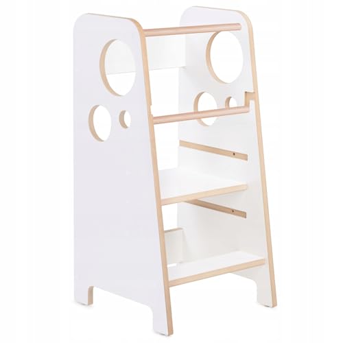 Lernturm ab 1 Jahr klappbar für Kinder – Einstellbare Stufenhöhe – 3 Höhenstufen – Abgerundete Kanten – Laminierte Oberflächen – Universelles Design – Einfache Montage – Weiß – MDF – MISIOO von MISIOO