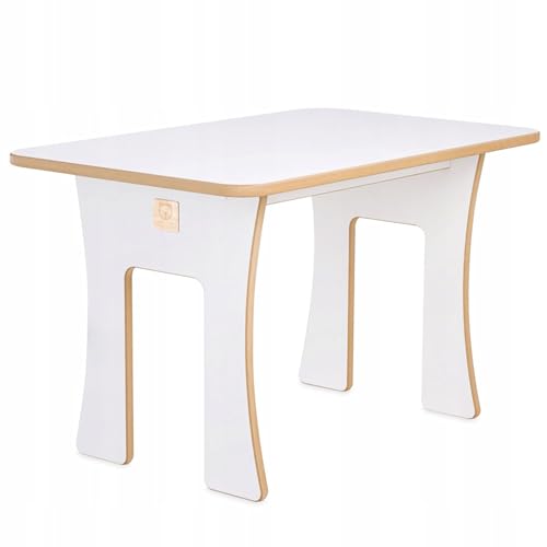MISIOO Montessori Rechteckiger Kindertisch für Kinderzimmer Möbel – Abgerundete Kanten – Laminierte Oberfläche – Einfaches Design – Schmutzabweisend – Höhe 50 cm – Weiß – MDF – 80x50 cm von MISIOO