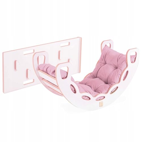 MISIOO Schaukelwippe Für Kinder - Baby Wippe Mit Abgerundeten Kanten Für Sicherheit - Weiß MDF - Laminierte Oberfläche - Inkl. Kletterwand/Rutsche/Kissen - 90x41x50 cm - Wippe Baby von MISIOO