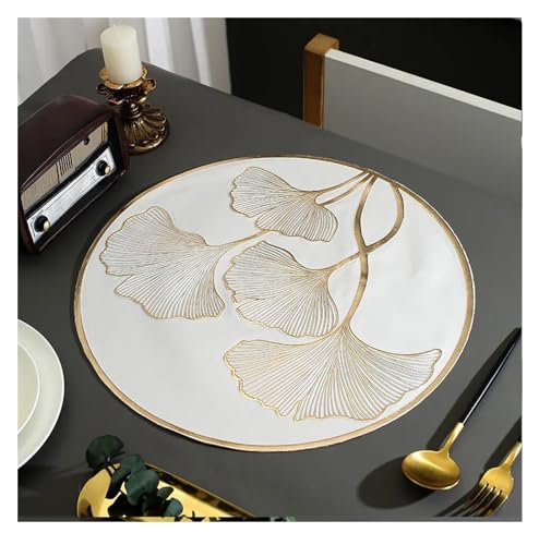 6/4 stücke Ginkgo Blatt Runde Tischsets Nordic Hause Verbrühen Beweis Mahlzeit Pad Instagram Stil PVC Hohl Esstisch Dekor Matten untersetzer (Color : Gold, Size : 6PIECES_R38CM) von MISLISE