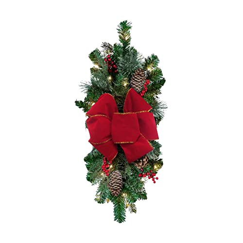 MISNODE 16,5 vorbeleuchtete Treppengirlande, künstliche Beeren-Kiefernuss-Wandkranz, Ornament, Weihnachten, Tropfenform, Weihnachtsgirlande für Treppengeländer von MISNODE