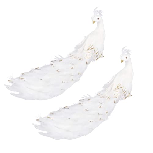 MISNODE 2 Stück weiße Pfauen-Weihnachtsschmuck, 61 cm langer Schwanz, Feder, Pfauen-Clip, Ornament, künstlich gefiedert, glitzernd, Phönix-Weihnachtsschmuck von MISNODE