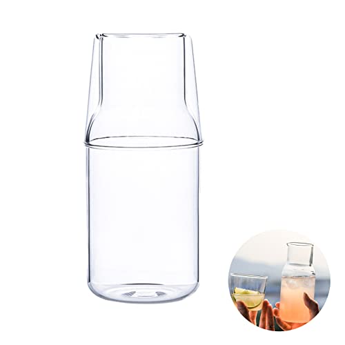 MISNODE 2-teiliges 500 ml Nachttisch-Wasserkaraffe-Set mit Tassenbecher für Schlafzimmer, Nachttisch, Glasflasche für Badezimmer, klarer Saft, Wasserkrug (transparent, 500 ml) von MISNODE