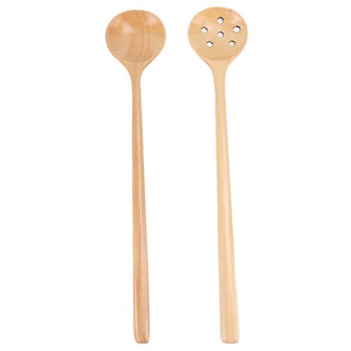 MISNODE 2-teiliges Holzlöffel-Set, Dünnes Servierlöffel-Set mit Langem Griff Zum Essen, Mischen, Rühren, Runder Löffel aus Buchenholz für Kaffee, Tee, Marmelade, Badesalz von MISNODE