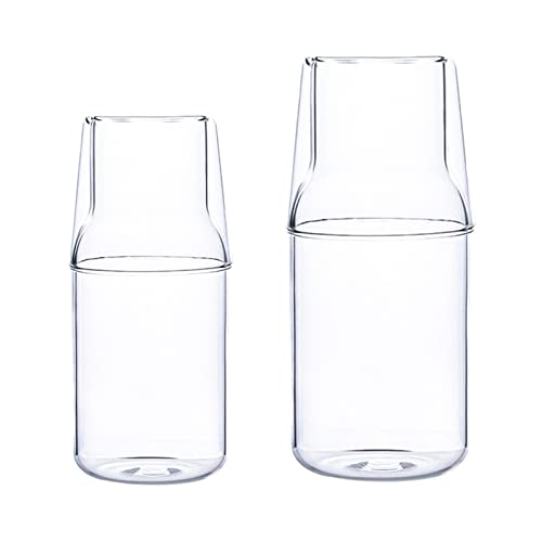 MISNODE 2 PCS Nachttisch-Wasserkaraffen-Set mit Becher, Becher für Schlafzimmer, Nachttisch, Glas-Mundspülflasche für Badezimmer, transparenter Saft-Wasserkrug (transparent, 360 ml + 500 ml von MISNODE