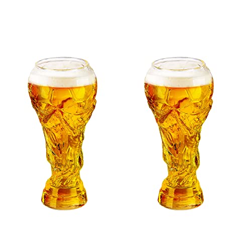 MISNODE 2022 Weltmeisterschaft Bierglas, 2 Stück kreative 450 ml Becher Bierkrug Glas Fußball Getränkebecher Kristall Glas Weinbecher Fußball Weltmeisterschaft Gläser von MISNODE