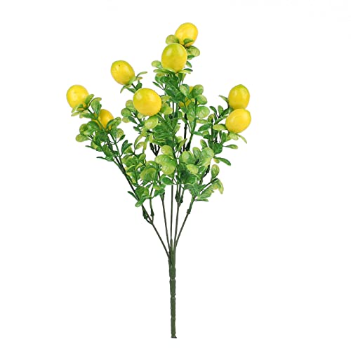 MISNODE 4 x künstliche Zitronenzweige, 36 cm, Zitronenzweige, 5 Gabel mit 10 Früchten, lebendige gelbe künstliche Zitronenpflanzen mit grünen Blättern von MISNODE