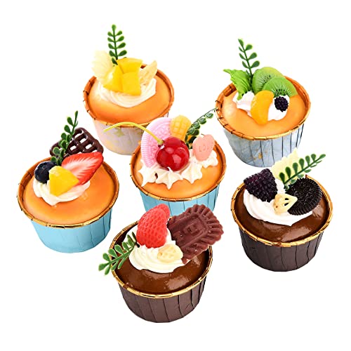 MISNODE 6 Stück realistische künstliche Kuchen-Cupcake-Modell, künstliche Kuchen-Desserts für Präsentation, künstliche Kuchen, künstliche Lebensmittel, Modell für Küche, Fotografie, Requisiten von MISNODE