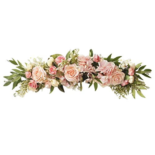 MISNODE 65 cm Hochzeitsbogen Blumen, künstliche Pfingstrosen, Kunstseide, Rose, Blumengirlande mit Blättern, Frühlingsgirlande für Sturz, Haustürdekoration, Rosa von MISNODE